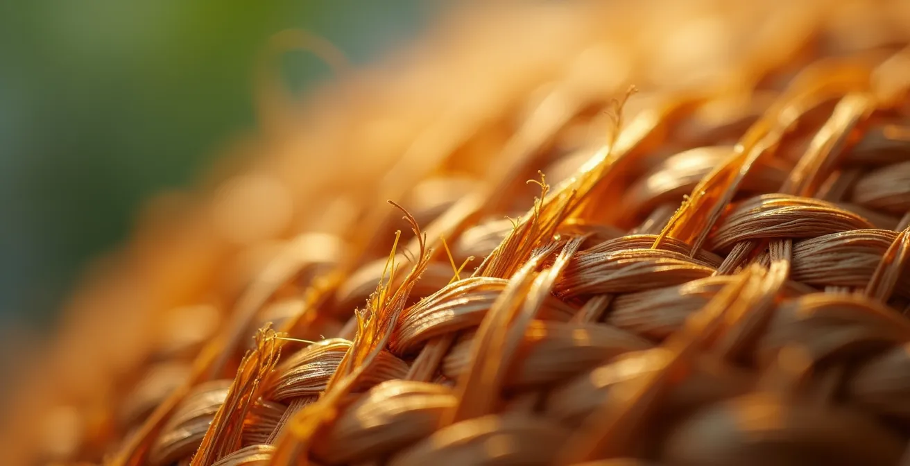 Détail macro du tressage traditionnel en vacoa réunionnais