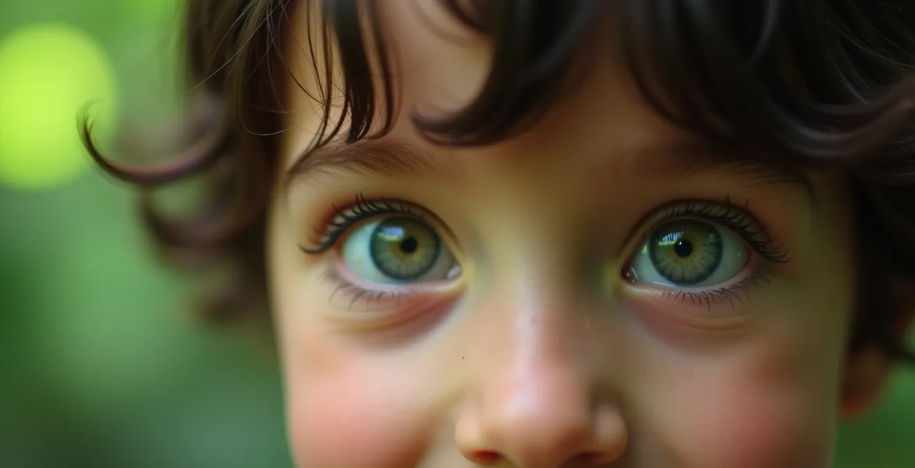 Enfant observant un caméléon endormi sur une branche lors d'une pause randonnée