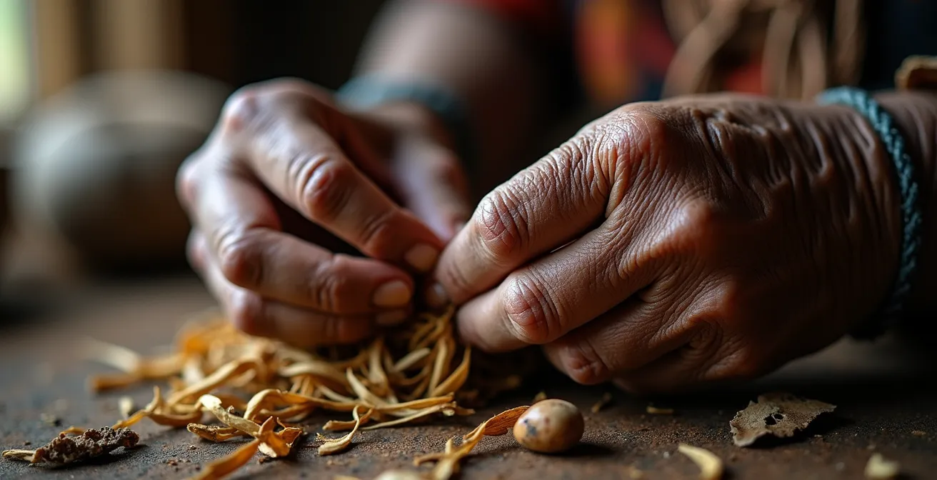 Ancien habitant de Mafate devant sa case traditionnelle avec vue sur les montagnes