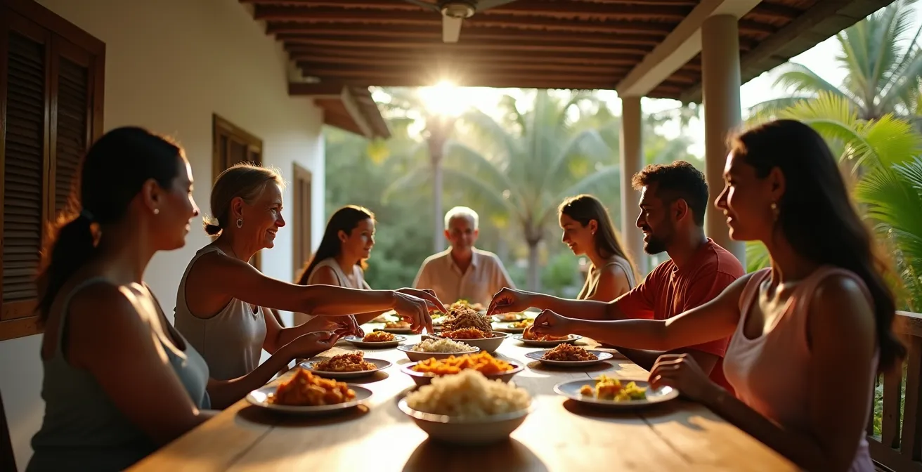 Repas partagé dans une cour familiale créole à La Réunion