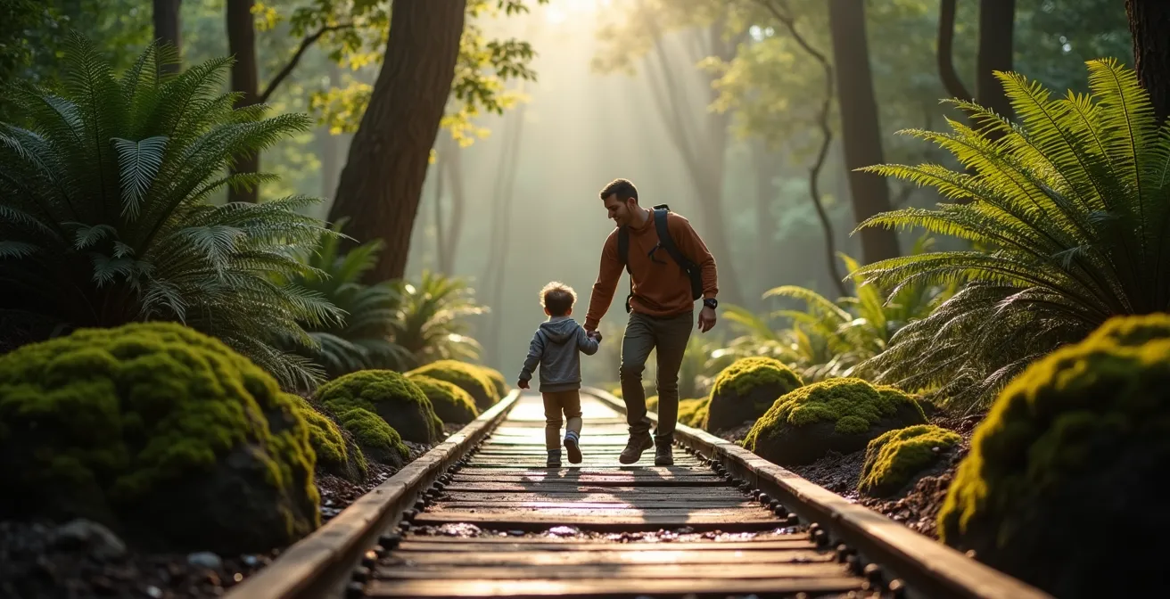 Passerelles en bois aménagées traversant la forêt humide de Bélouve